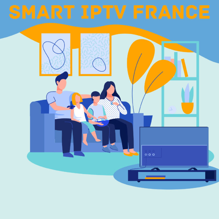 Image d'une famille heureuse regardant la télévision sur un canapé avec Smart IPTV France